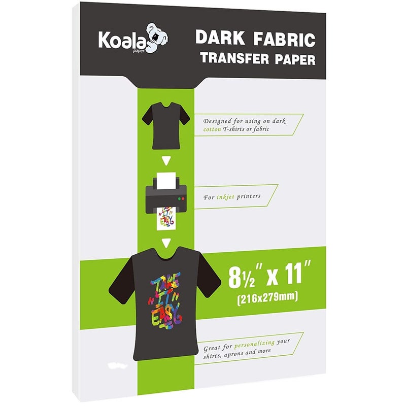 KOALA PAPER Koala Heat Transfer Paper for T-Shirts - 20 Sheets of Dark Fabric Iron-On Vinyl, 8.5"x11" Printable Heat Transfer Vinyl, Transfer Paper for Dark Fabric - Image 1